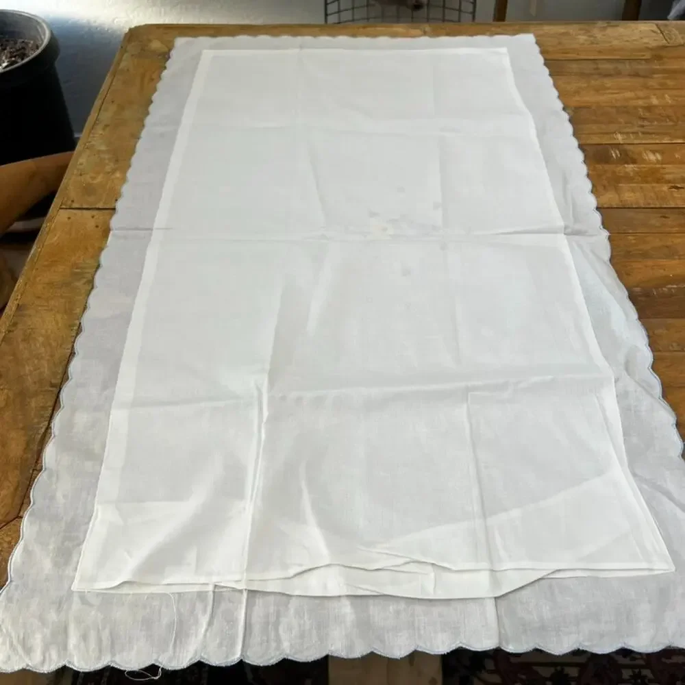 Pillow Sham White Scalloped Edge Embroidered Flowers Cotton Cottage Romant